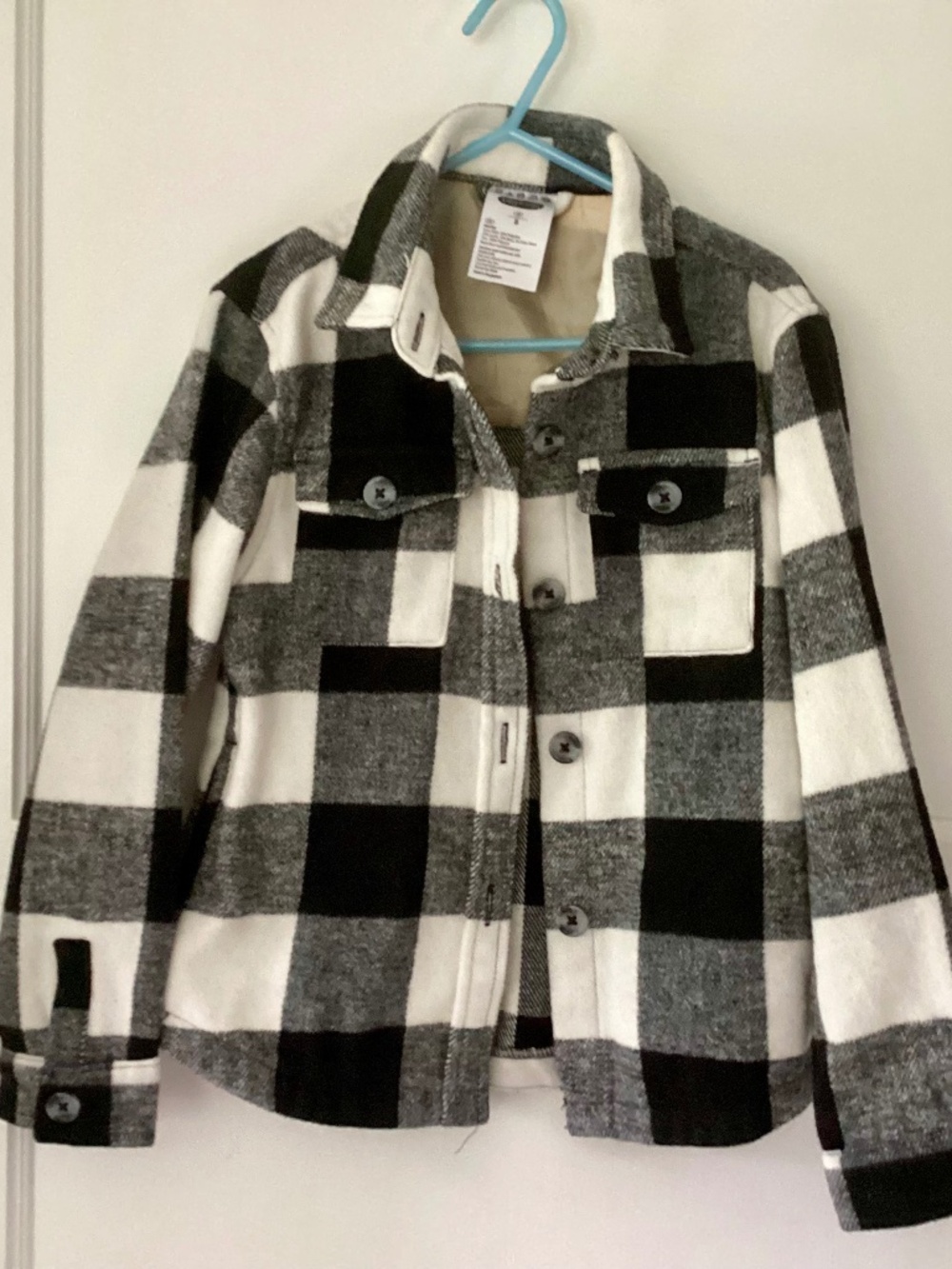 Lily & Dan Kids Black & White Buffalo Plaid Flannel Shacket Size S 6/7 Pockets